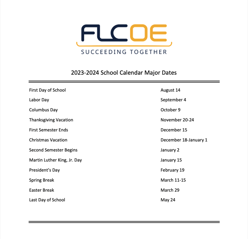FLCOE Calendar 2023-2024 SY