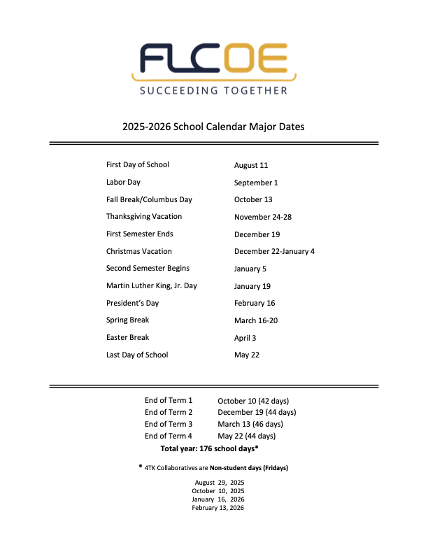 2025-2026 Major Dates-School Calendar 2025–2026 FLCOE school calendar with major dates