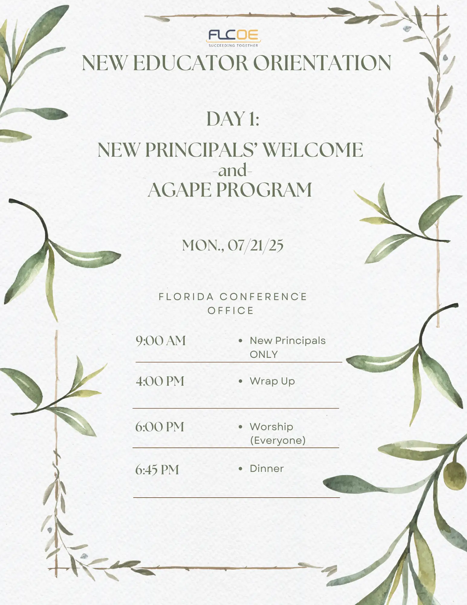 NEO Day 1 Schedule of New Educator Orientation