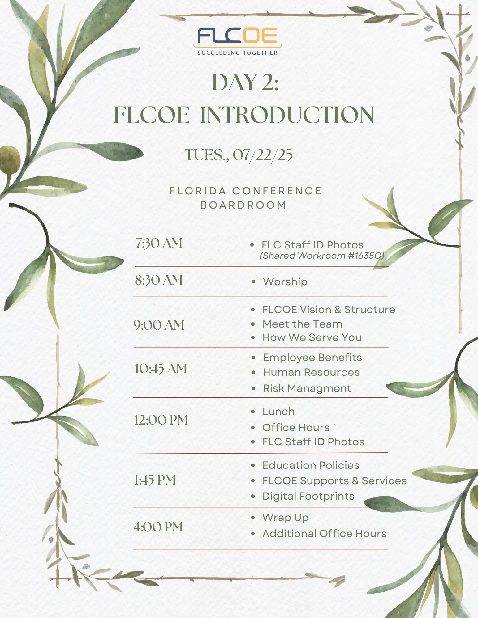 NEO Day 2 Schedule of New Educator Orientation