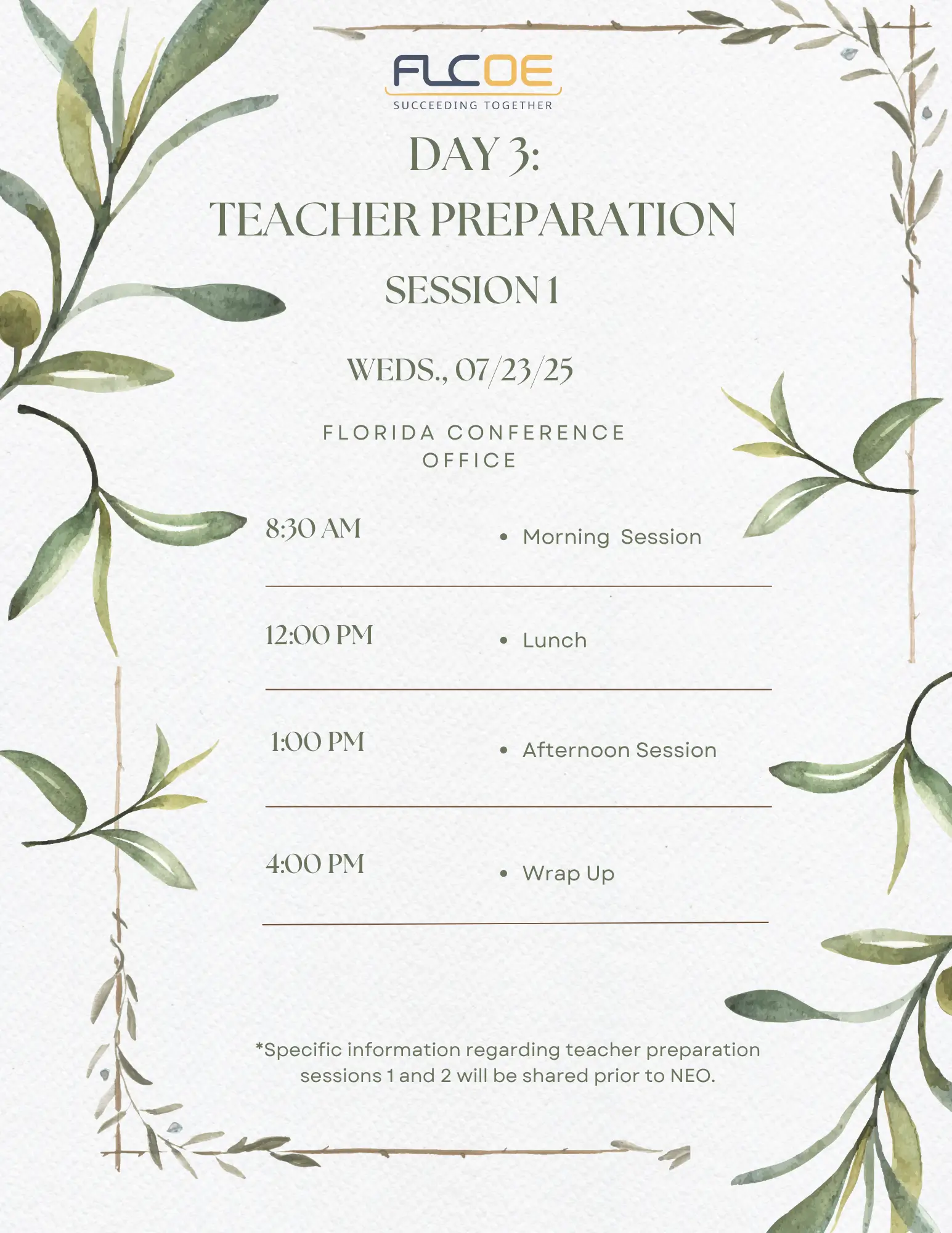 NEO Day 3 Schedule of New Educator Orientation